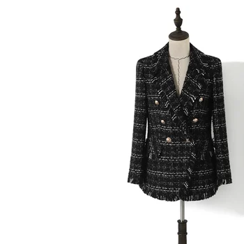 

women tweed blazer coats double breasted tassel plaid weave jackets OL elegant coat 2020 autumn winter y523