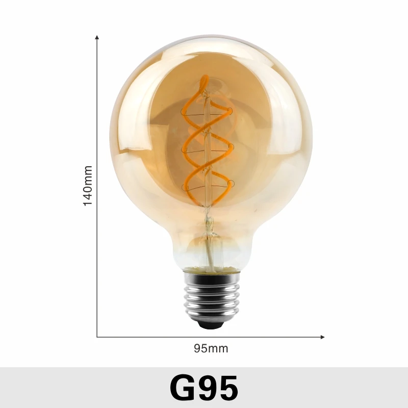 С регулируемой яркостью Edison лампа 4 Вт 2200K C35 T45 A60 ST64 G80 G95 G125 спираль светильник светодиодный Лампа накаливания подвесной светильник в стиле ретро декоративный светильник ИНЖ - Испускаемый цвет: G95