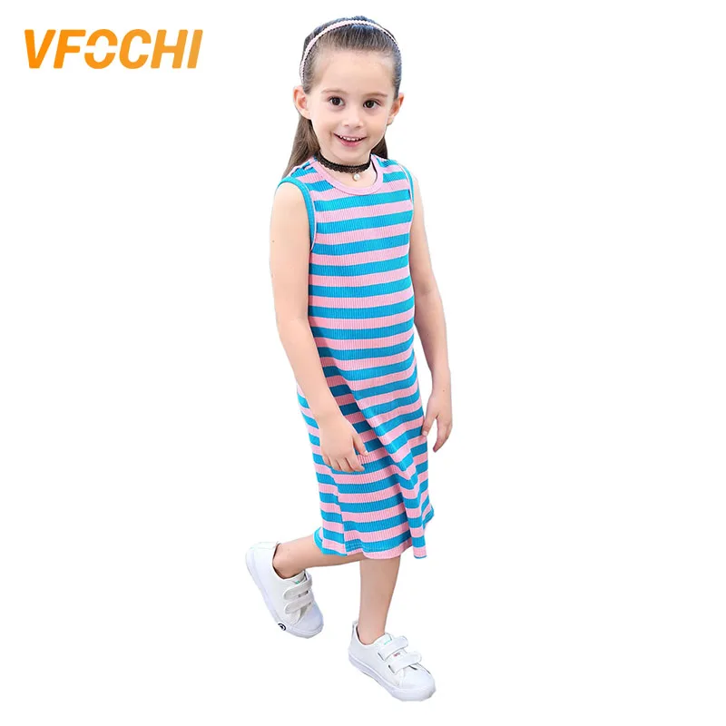 VFOCHI/ г. Новые летние платья для девочек повседневная одежда в полоску с принтом для девочек Детские платья-футляры для девочек, От 4 до 12 лет платья для девочек-подростков