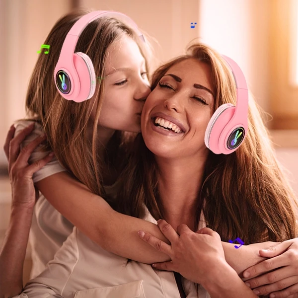 Cute LED Rabbite Bluetooth Kids Headphone With Microphone Foldable Wireless Earphone Girls Music Helmet For iphone Android Gift
