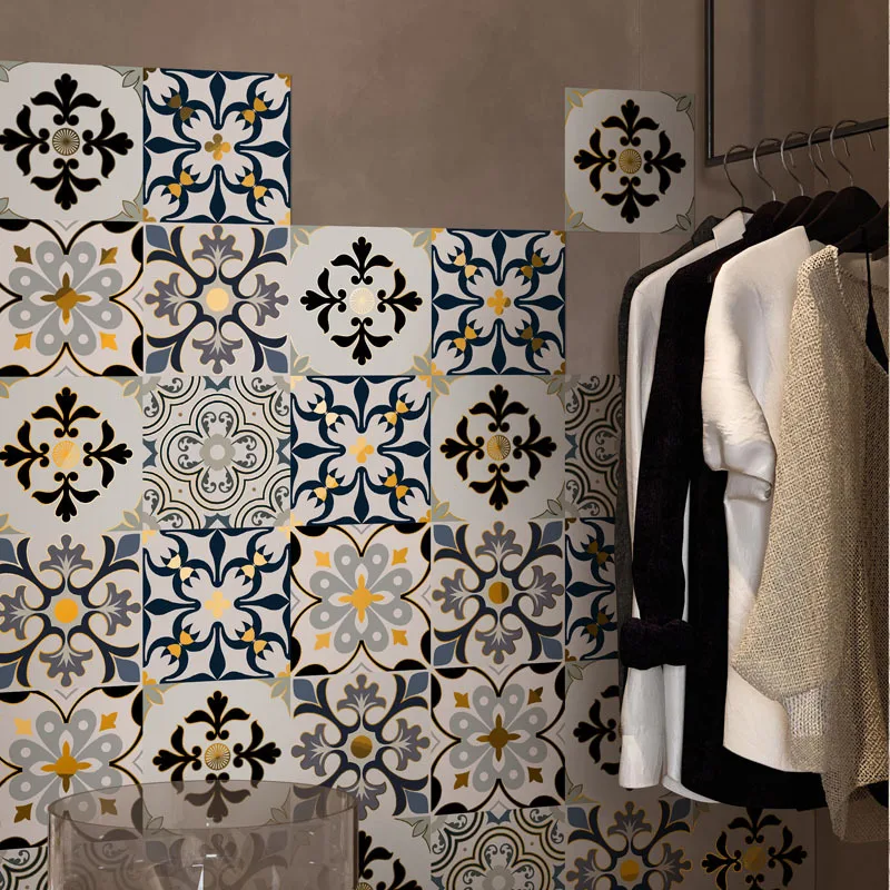 Antique Tile Wallpaper Light Luxury Gold-plated Dinning Room Background Wall Decoration Renovation Waterproof Sticker |