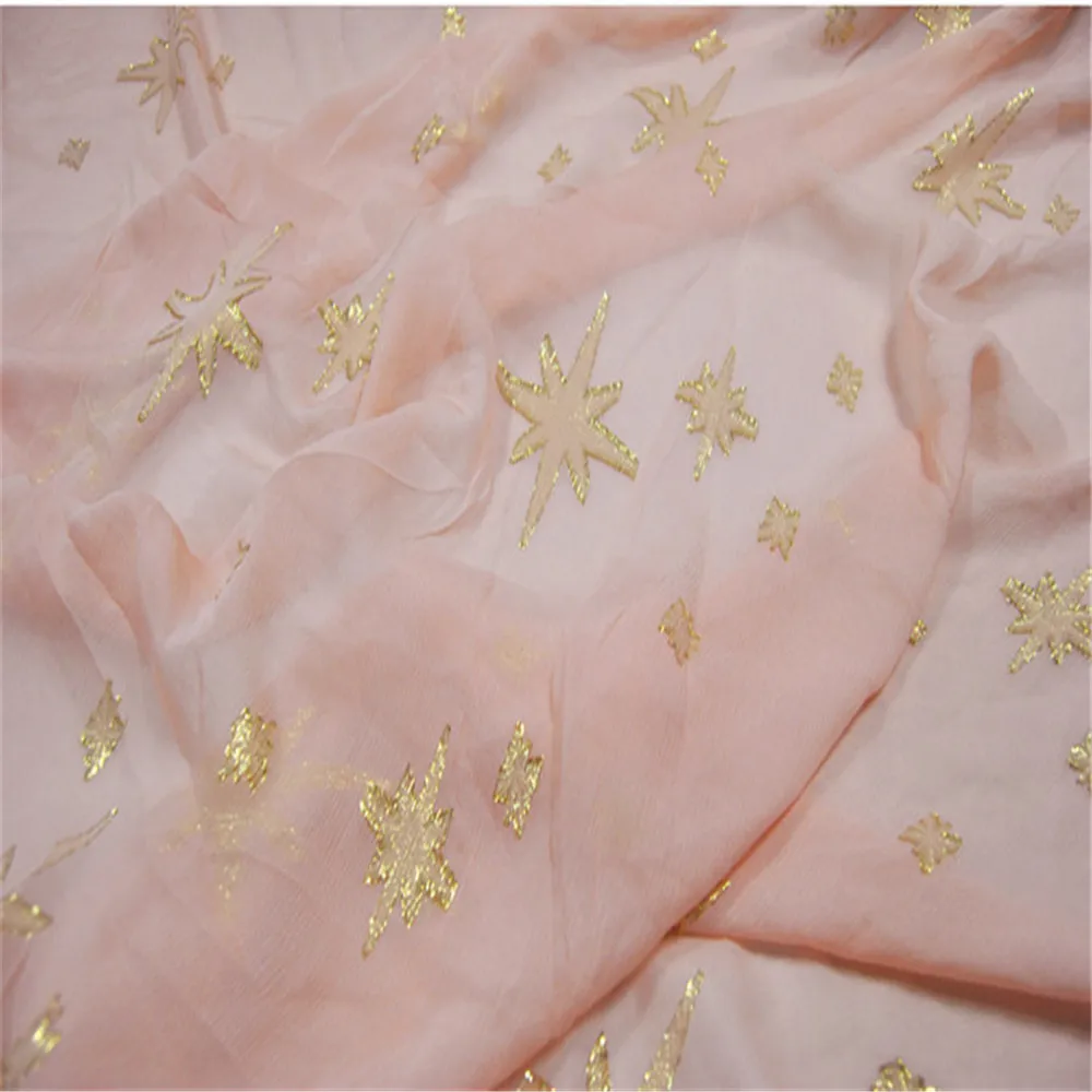 Cute Luxury Silk Metallic Fabric Crinkle Chiffon Shiny Lurex Pink Star Mulberry Luxury for Cloth Skirt Saree