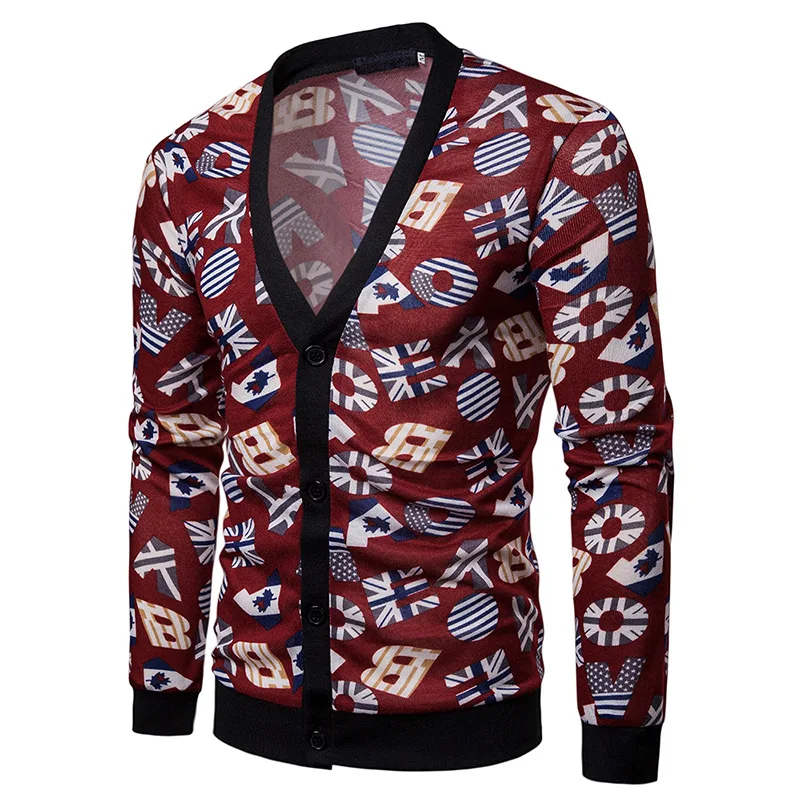 

Casual Sweaters Cardigan Male Smart Fashion Autumn Slim Windproof New Bottoming shirts Homme Men Printed Sweater MOOWNUC 2019
