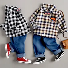 Одежда для маленьких мальчиков г., весенне-осенняя хлопковая одежда для детей костюм из 2 предметов детская одежда спортивные комплекты в клетку для детей от 1 до 5 лет
