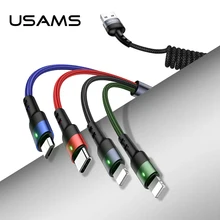 USAMS 4 3 в 1 мульти usb кабель для зарядки для iPhone8 samsung xiaomi зарядное устройство для apple светильник с разъемом микро usb type c кабель светодиодный пружина