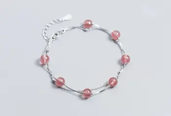 

6mm small 100% real. 925 Sterling silver Fine Jewelry Natural Rose Quartz Stone Double Rows Chain Bracelet GTLS562