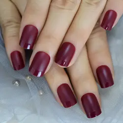 Натуральный искусственный Ongles темно-бордовый Красный великолепный Французский маникюр глянцевый топ квадратный Средний размер советы на