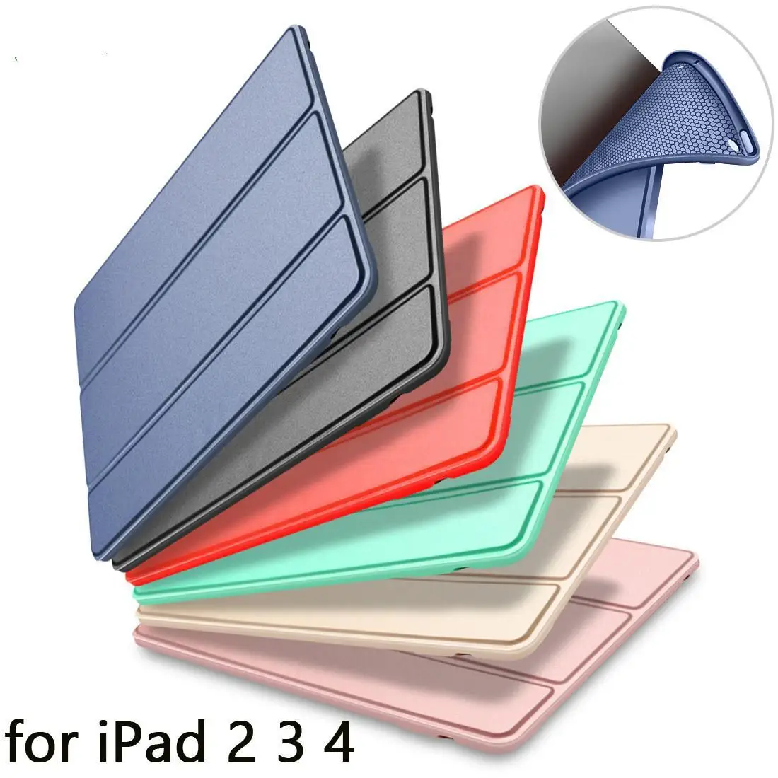 

Case for iPad 2 3 4 Case Silicone Soft Back Folio Stand with Auto Sleep/Wake Up PU Leather Smart Cover for iPad 3 4 2 Case