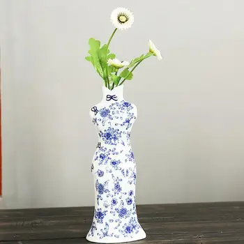

Traditional Chinese Blue And White Porcelain Vase Cheongsam Vase Blue And White Porcelain Gift For Flowers Ornament Decoration