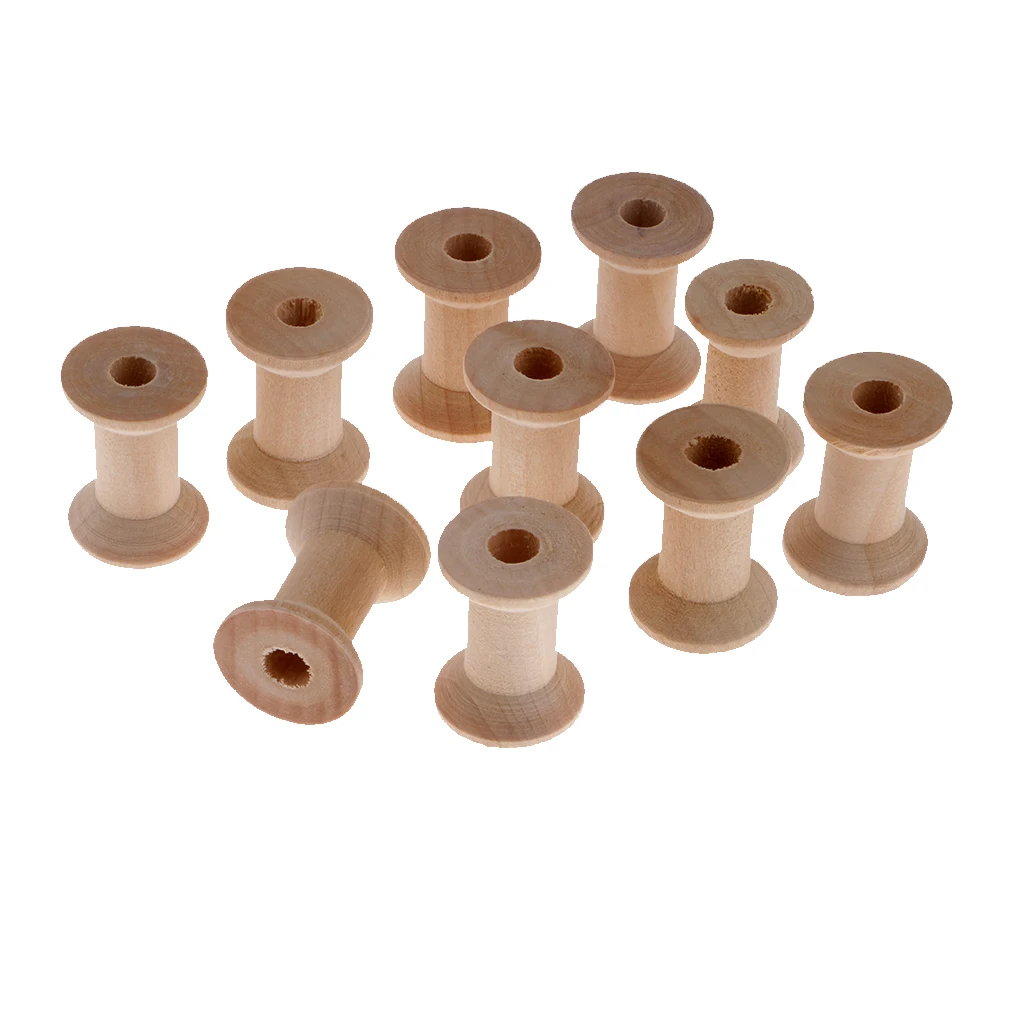 10 Pieces Natural Wooden Empty Thread Spools DIY Sewing Notions Tools 28x21mm