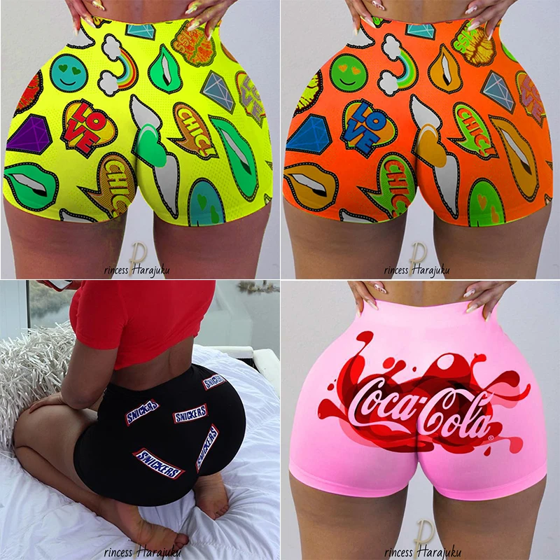 2020 Fashion New Summer Women Breathable Biker Shorts Chic Snickers Print Sexy Beach Cute Sports Fitness Booty Skinny Shorts