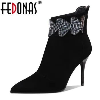 

FEDONAS Genuine Leather Woman Autumn Winter Ankle Boots Elegant High Heels Pointed Toe Chelsea Boots Prom Dancing Shoes Woman