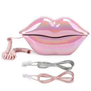 

Creative Wired Landline Phone Electroplating Pink Funny Lip Telephone Fashionable Number Storage Function Telephone