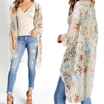 

ZANZEA Summer Chiffon Blouse 2020 Bohemian Printed Kimono Women Floral Tops Cardigans Female Beach Cover Up Plus Size Blusas