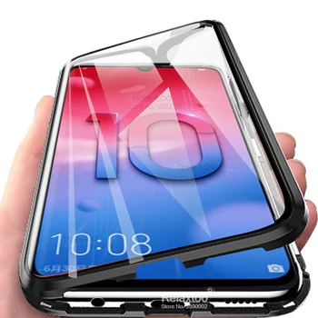 

Magnetic Flip case on honor 10 lite 10 light 9x 20 pro Double side tempered Glass Metal cover For huawei p30 lite nova 5T coque