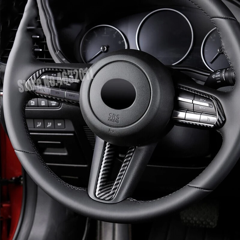 

For Mazda 3 2019 2020 ABS Carbon fibre/Red/Matte Car Steering wheel Button frame Cover Trim Car styling accessories 2pcs/set