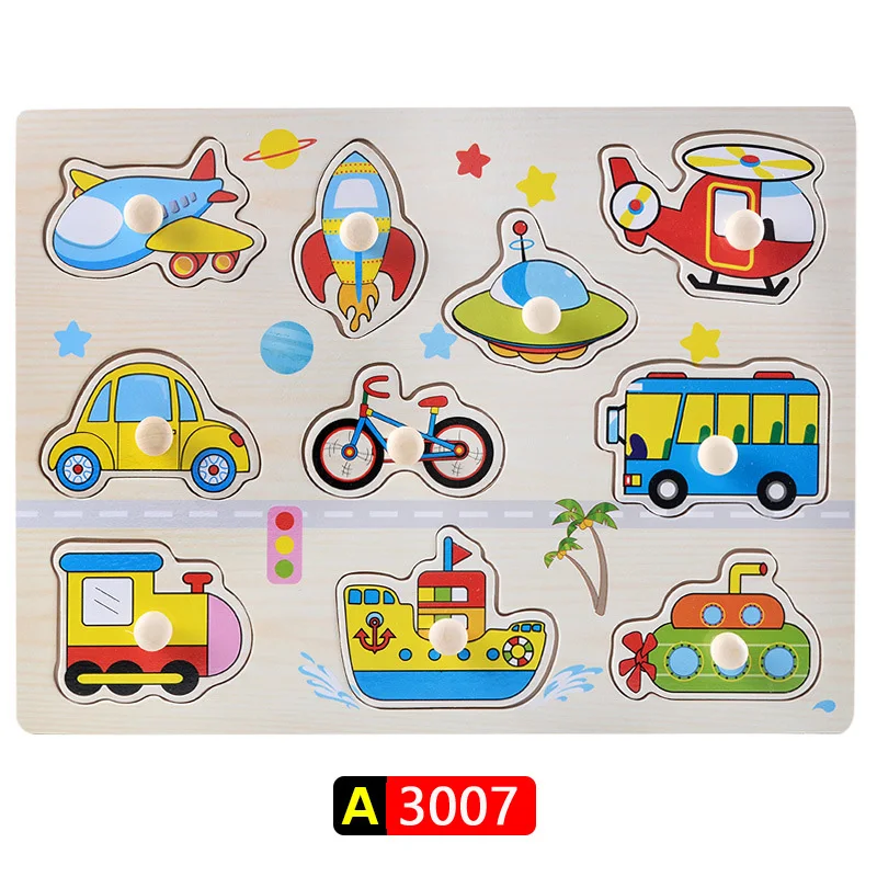 Big Size Baby Montessori Wooden Puzzle Hand Grab Board Set Educational Toys Infantil Cartoon number letter Math Puzzle kids Gift 20