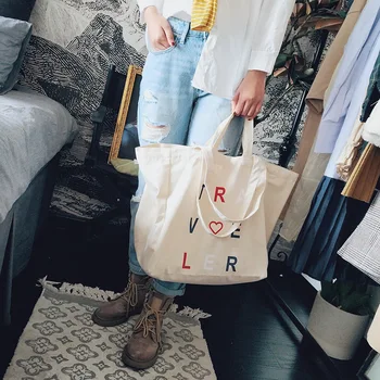 

Literature and art students large capacity retro canvas bag female shoulder Korean version of the simple alphabet green bag ins