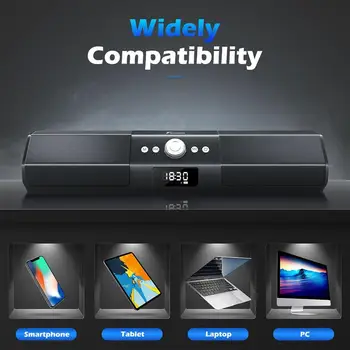 

20W Sound Bar Smart Soundbar for TV Wireless 5.0 Audio Speaker with AUX Wireless and Clock Modes for Gaming Computer Projector