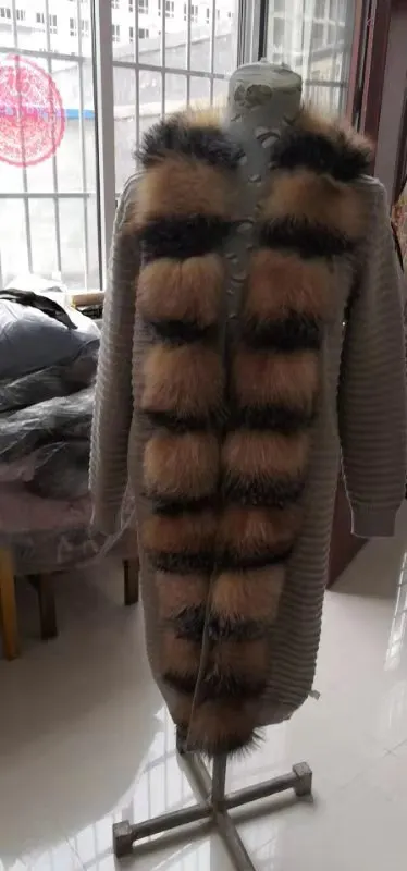 Sale EIFURKOP Women real fur coat genuine wool knitting with fox collar warm winter coat real fox fur coat winter long outerwear 6
