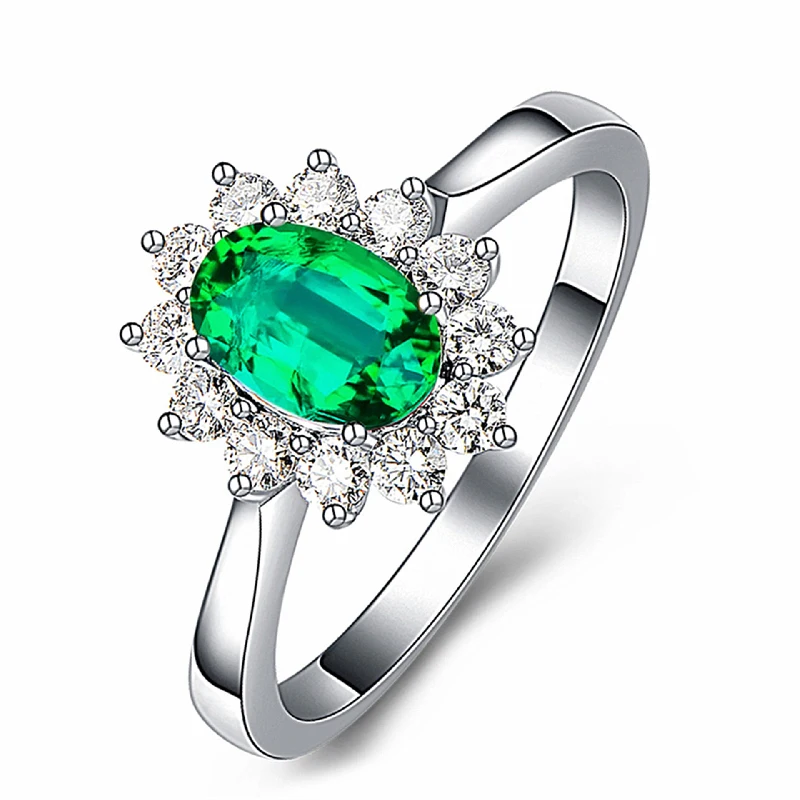 

Classic Ring 925 Silver Jewelry Oval Emerald Zircon Gemstone Finger Rings for Women Wedding Party Promise Accessories Wholesale