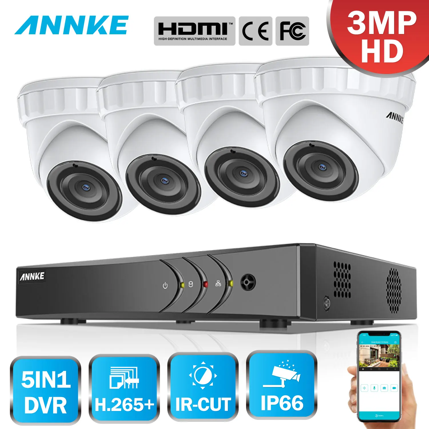 ANNKE 8CH 3MP 5в1 CCTV DVR HD 4 шт. 2048*1536 TVI камера безопасности наружная купольная домашняя