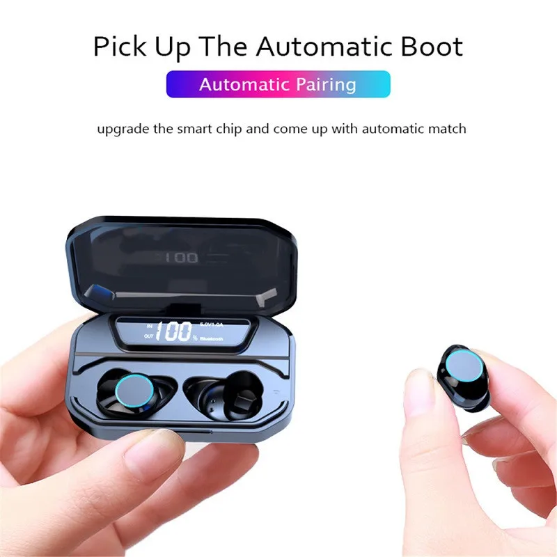

G02 Dual bluetooth 5.0 TWS Earphone LED Digital Display IPX7 Deep Waterproof Binaural Call Headset With 3500mAh Power Bank