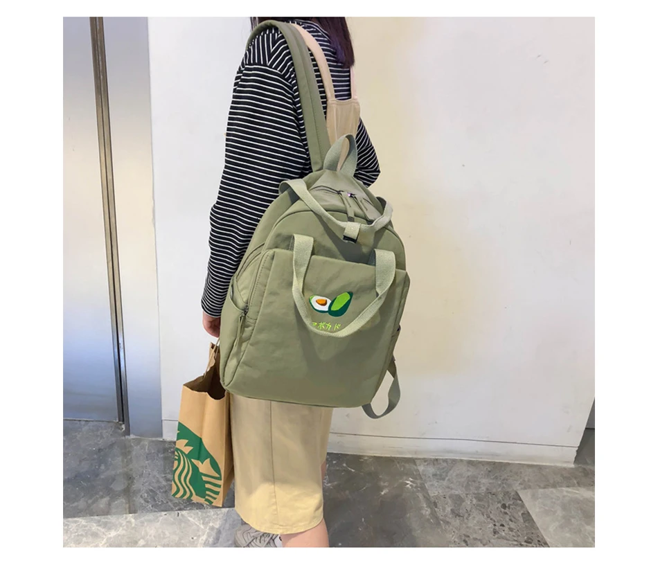 Модный женский рюкзак с вышитыми фруктами авокадо, сумка через плечо, водонепроницаемый нейлоновый рюкзак, повседневный школьный рюкзак для подростков, женский рюкзак