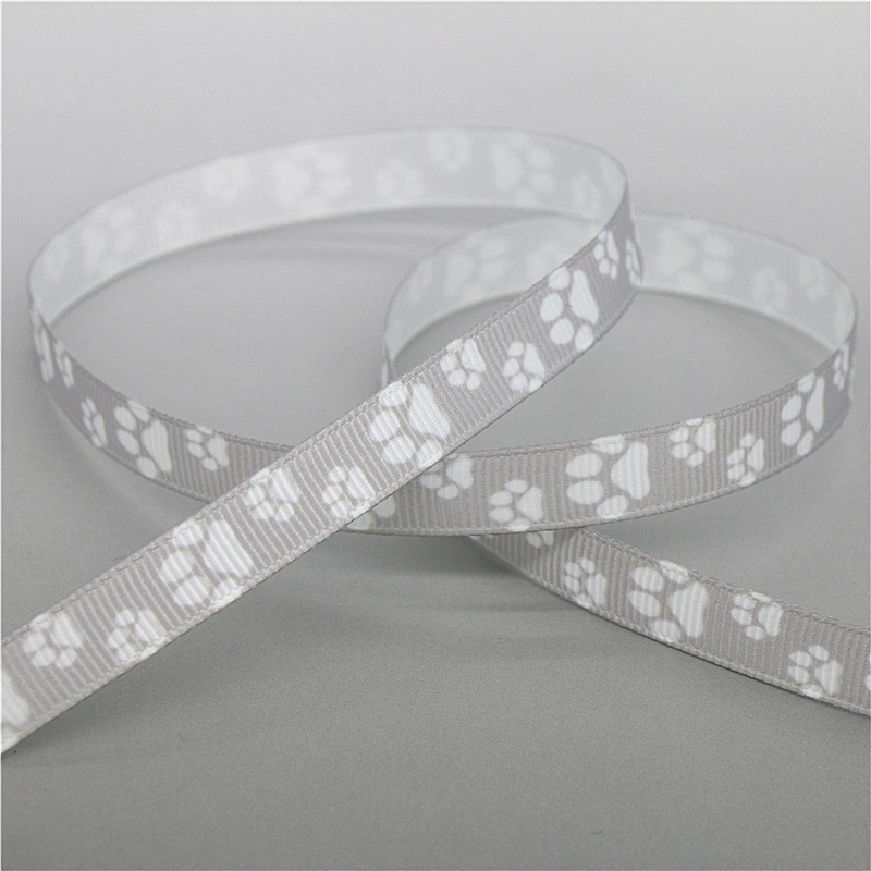 DHK 3/8inch 10yards Dog Paw Printed Grosgrain Ribbon Accessories Sewing Craft Headwear DIY Decoration DIY 9mm B2144