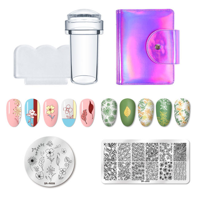 Art Stamp Nail Stamping Plates Set Flower Geometry Marble Image Stamp Templates Kit Manicure Printing Stencil Tools