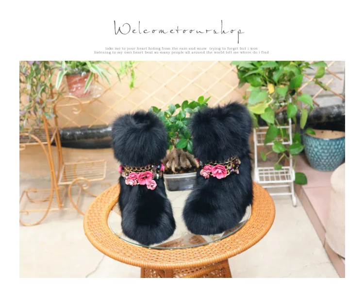 New fox fur metal chain ladies fur increased high and medium tube female T platform snow boots