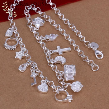 

925 Silver Necklaces For Women 13 Charm Pendant Necklace Link Chain Wedding Bridal Jewelry Accessories Bijoux Party Gifts