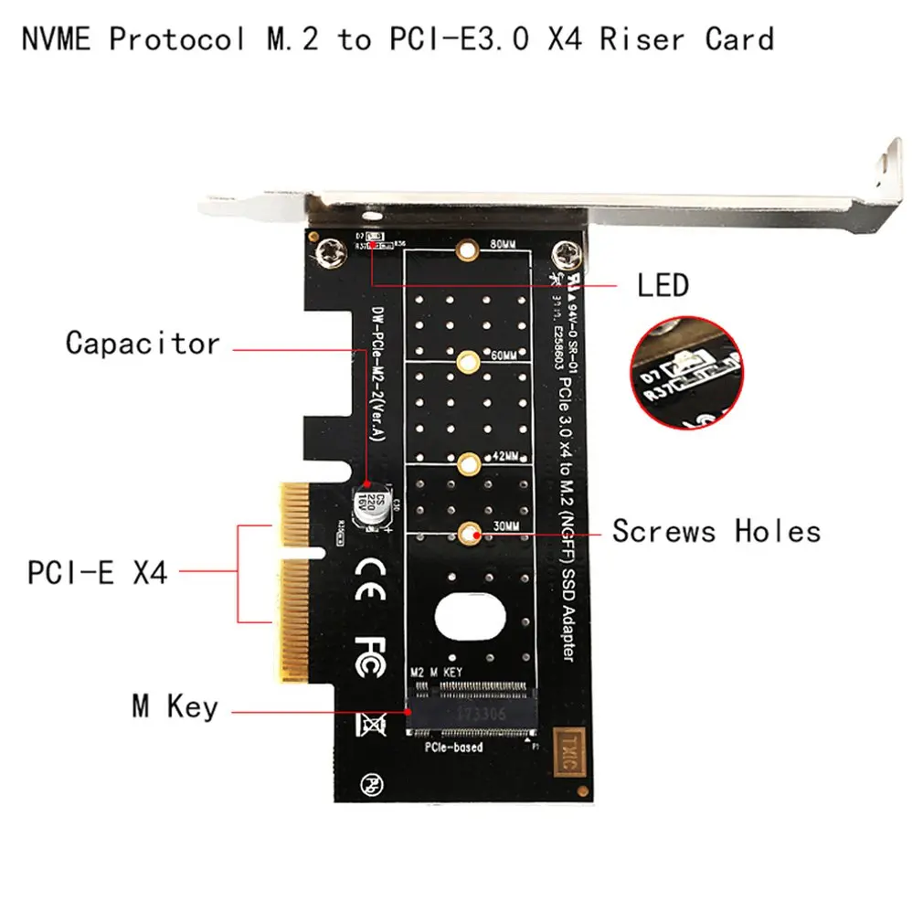 M.2 NVMe SSD NGFF TO PCIE 3.0 X4 adapter M Key interface card Full speed 6Gbps Adapter