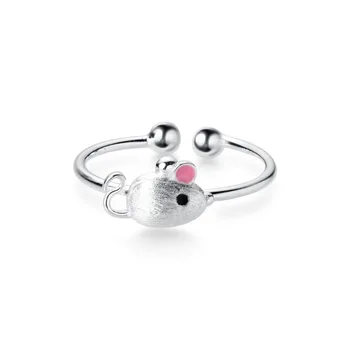 

MloveAcc Real 100% 925 Sterling Silver Cute Mouse Open Finger Rings for Girl Women Fashion Jewelry
