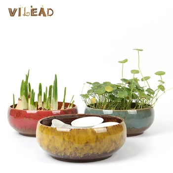 

VILEAD 17cm Ceramic Flower Pot Lotus Hydroponic Plant Potted Personality Succulents Plants Daffodil Platter Lotusseed Flowerpot