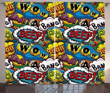 

Superhero Curtains Comics Speech Bubbles Beep Wow with Vivid Old Effects Boys Supernatural Print Living Room Bedroom Window
