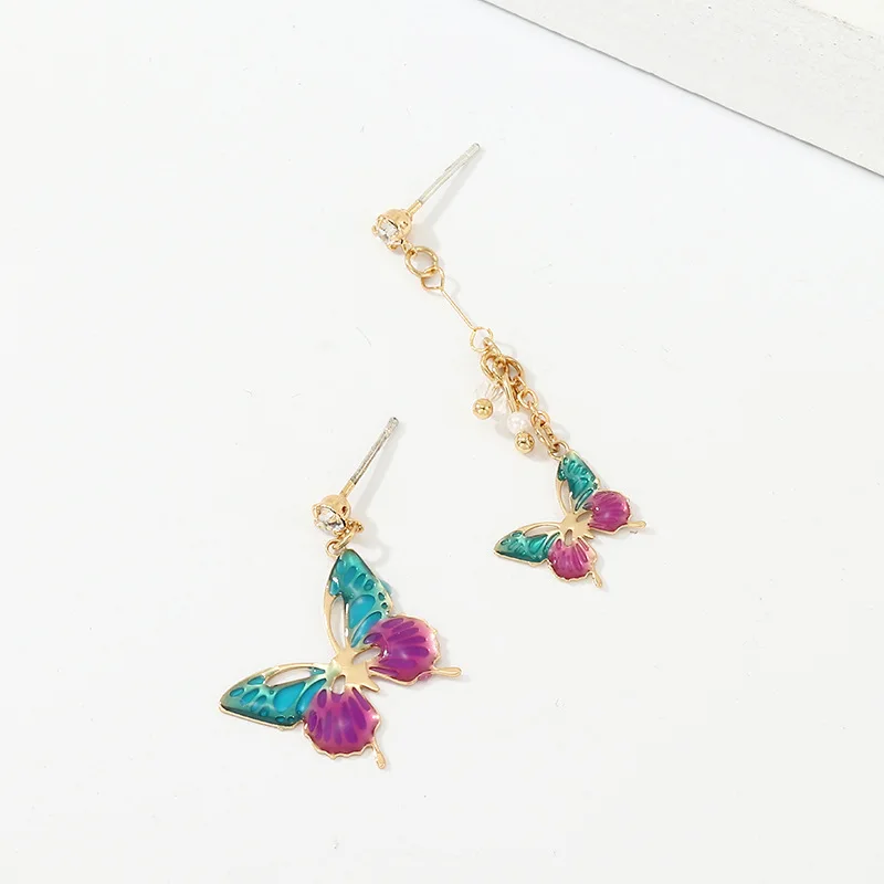 

Dainty Female European American Jewelry Earring Womens Butterfly Insect Gradient Resin Asymmetric Stud Earrings Gifts For Girls
