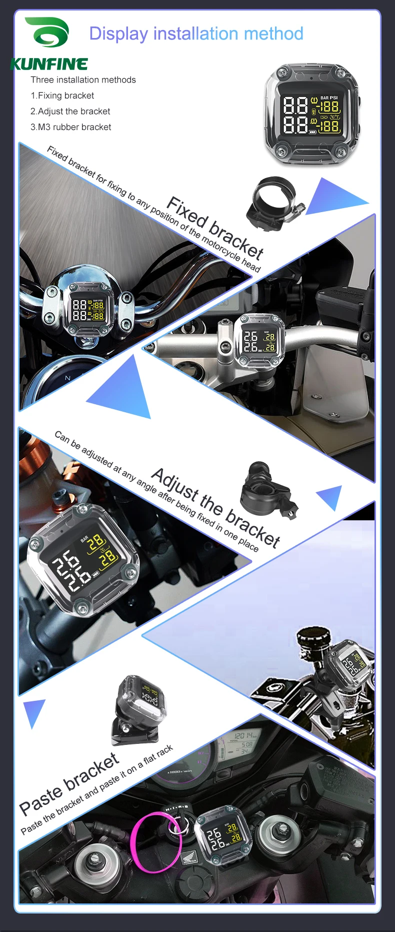 Waterproof Smart Motorcycle TPMS Tyre Pressure Monitoring System Digital LCD Display  Security Alarm Systems With 2 Sensors M3-C-WI (11)