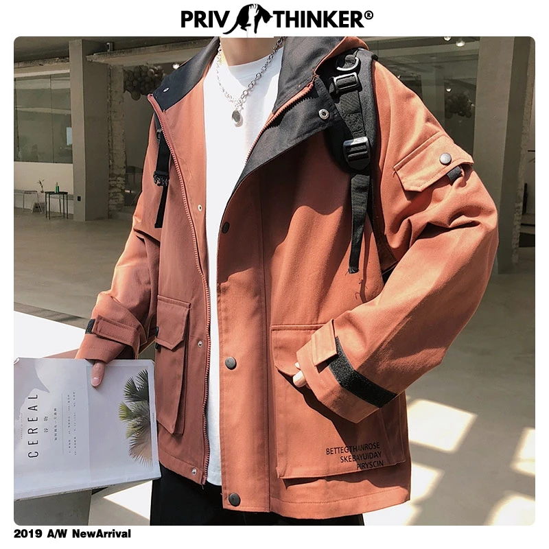 Privathinker 2020 Autumn Solid Color Jackets Mens Big Pockets Korean Casual Loose Jackets Mens Hooded Windbreaker Privathinker 2020 Autumn Solid Color Jackets Mens Big Pockets Korean Casual Loose Jackets Mens Hooded Windbreaker