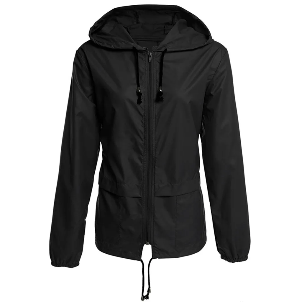 

Women Solid Rain Jacket Outdoor Plus Size Hooded Windproof Loose Coat long sleeve punk coat loose fitting windbreaker Y828