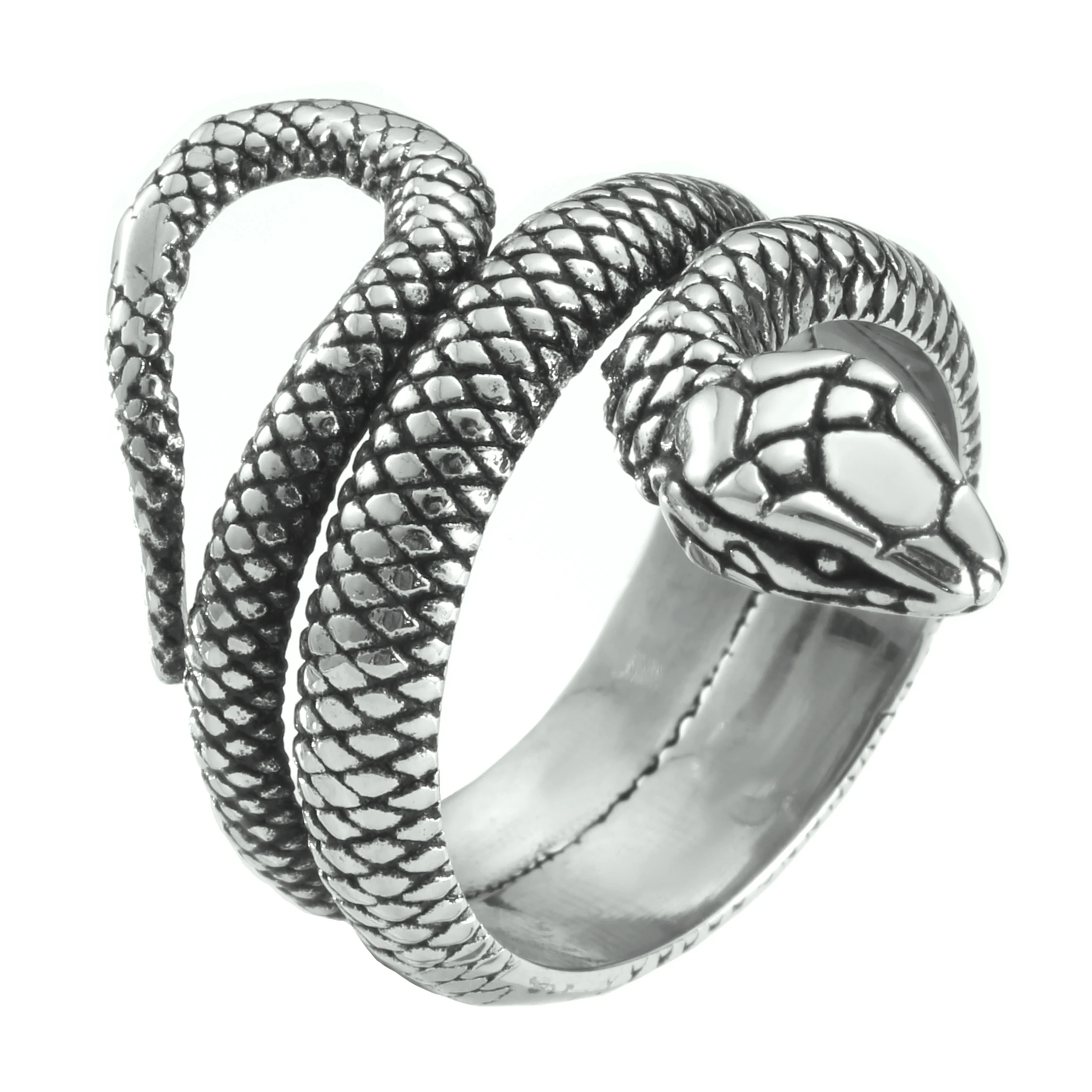 Anillo de serpiente unisex s/ólido de acero inoxidable 316L con forma de serpiente estilo punk 7 tama/ños