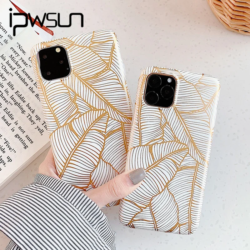 Силиконовый чехол iPWSOO IMD с золотыми листьями для iPhone 11 Pro Max X XR XS мягкий цветами 7 8 6