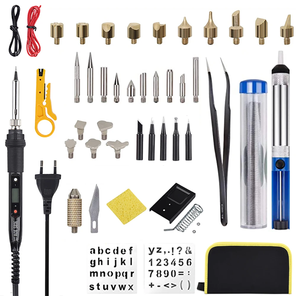 

JCD 44 Pcs Electric Soldering Iron Soldering Woodburning Embossing Carving Pyrography Pen Set Wood Burning Kit Soldering Tips