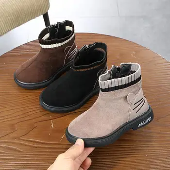 

Children Riding Boots Autumn Fashion Child Leather Snow Martin Boots Casual Warm Plush Baby Boys Ankle Boots Winter Zipper Shoes