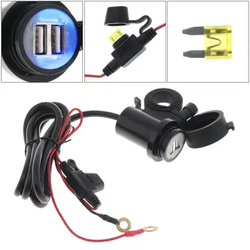 

12V DC 5V 2A ABS Cylinder Waterproof Double USB Motorcycle Motorbike Phone Charger Adapter with LED Light
