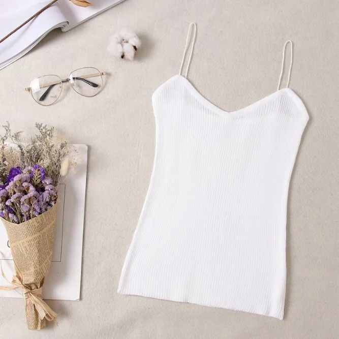 Women Summer Sexy Camisole Tanks Slim Casual Tank Tops Lady's Undershirt Solid Breathable Shoulder Vest For Female - Цвет: Белый