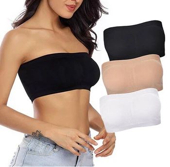 

3pcs/set Women Sexy Strapless Crop Top Bra Bandeau Lady Underwear Strapless Breathable Stretch Padded Seamless Tube Top