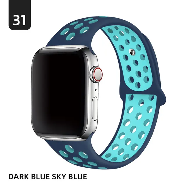 Silicone Strap For Apple Watch band 40mm 44mm 38mm 42mm 44 mm Rubber watchband smartwatch bracelet iWatch series 3 4 5 6 se band Sky blue dark blue