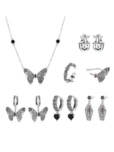  bamoer 925 Sterling Silver Dark Butterfly Ear Buckle Dark Night Rose Vampire Mysterious Cross Drop Earrings for Women Jewelry 