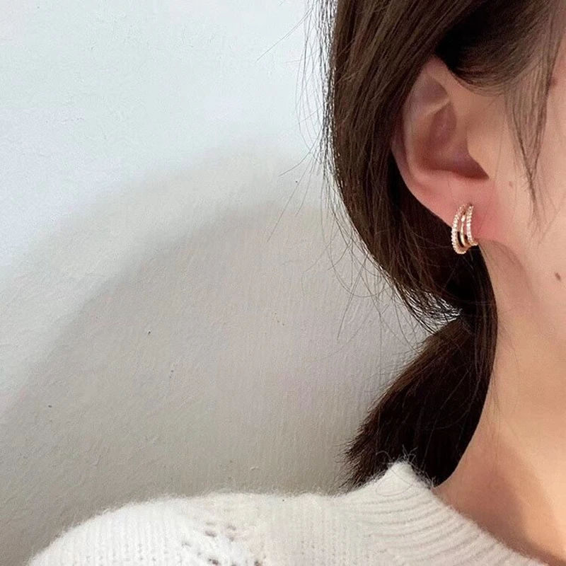 Rhinestone Hoop Earrings Muilt-Circle Fashion Trendy Elegant For Women Jewelry Statement Accessories | Украшения и аксессуары